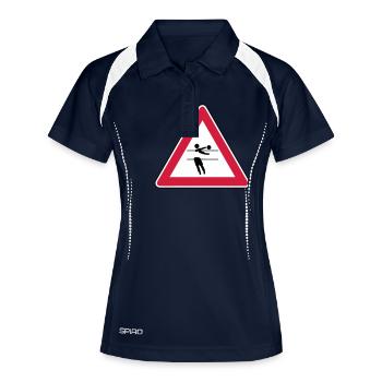 Achtung, Volleyball wird gespielt! - Frauen Polo atmungsaktiv - Navy/Weiß - Vorne