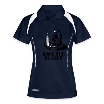 Weltkugel / World Globe - Save The Planet_2c - Frauen Polo atmungsaktiv - Navy/Weiß - Vorne