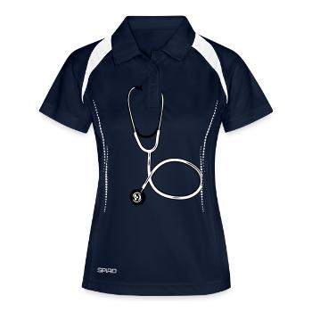 Médecin Stéthoscope Symbole Médical Entendre Expertise - Polo respirant Femme - marine/blanc - Devant