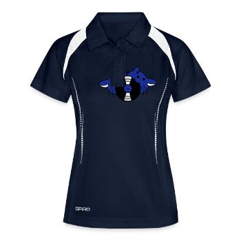 DJ 2 Cats Team Friends Crew Disque vinyle dans la bouche - Polo respirant Femme - marine/blanc - Devant