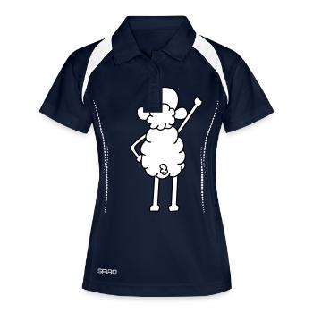 schaf von hinten stehend - Frauen Polo atmungsaktiv - Navy/Weiß - Vorne