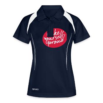 make yourself proud Zitat - Frauen Polo atmungsaktiv - Navy/Weiß - Vorne