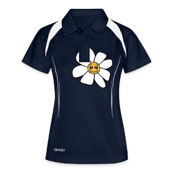 Petit drôle de fleur heureuse visage dessin animé - Polo respirant Femme - marine/blanc - Devant
