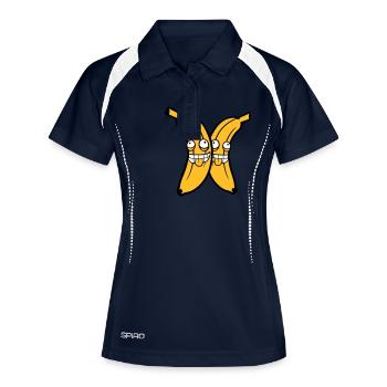 2 amis équipe couple banane fruit fou grimace - Polo respirant Femme - marine/blanc - Devant