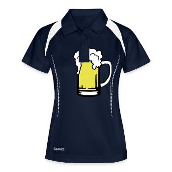 Bier mit Schaum, Bierkrug - Frauen Polo atmungsaktiv - Navy/Weiß - Vorne
