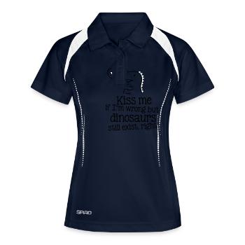kiss me if im wrong but dinosaurs still exist... - Polo respirant Femme - marine/blanc - Devant