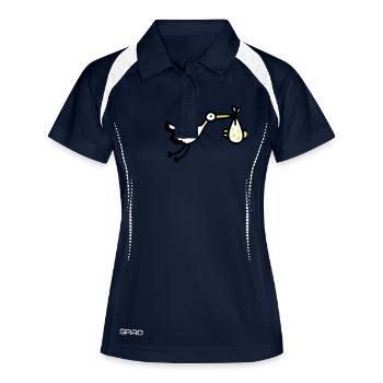 Storch + Baby 3 - Frauen Polo atmungsaktiv - Navy/Weiß - Vorne