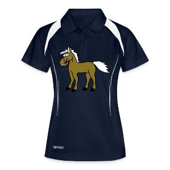 cheval rire drôle grimace idiot comique - Polo respirant Femme - marine/blanc - Devant
