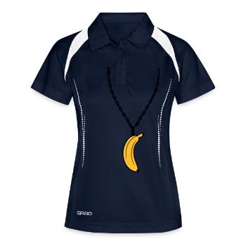 banane halskette schmuck lustig obst design clipar - Frauen Polo atmungsaktiv - Navy/Weiß - Vorne