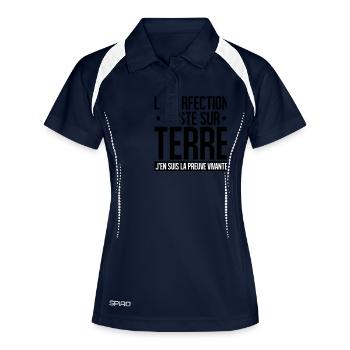 LA PERFECTION EXISTE SUR TERRE, - Polo respirant Femme - marine/blanc - Devant