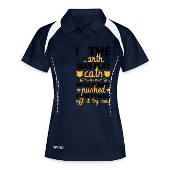 Lustiger Spruch Katze Flache Erde Katzenliebhaber - Frauen Polo atmungsaktiv - Navy/Weiß - Vorne