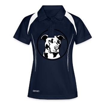 Pitbull im Kreis zweifarbig - Hund Kampfhund - Frauen Polo atmungsaktiv - Navy/Weiß - Vorne