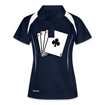 Poker - Karten - Frauen Polo atmungsaktiv - Navy/Weiß - Vorne