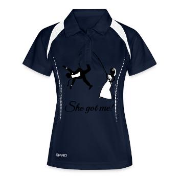 She Got Me! (Groom / Stag Party / Bachelor Party) - Frauen Polo atmungsaktiv - Navy/Weiß - Vorne