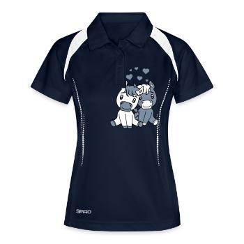 paar pärchen liebe verliebt 2 süße niedliche sitze - Frauen Polo atmungsaktiv - Navy/Weiß - Vorne