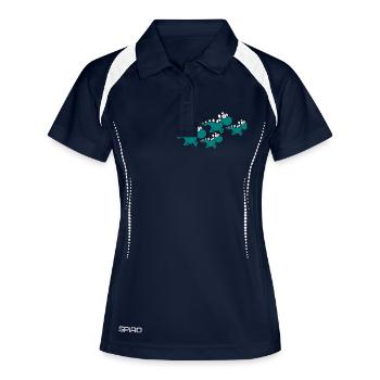 Dino famille 2 enfants maman papa parents sweet - Polo respirant Femme - marine/blanc - Devant