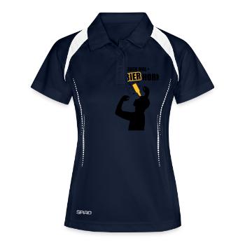 Ein Bierhorn - Malle T-Shirt - Mallorca Crew Shirt - Frauen Polo atmungsaktiv - Navy/Weiß - Vorne