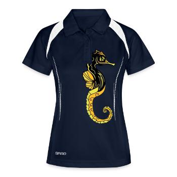 seepferd 02 - Frauen Polo atmungsaktiv - Navy/Weiß - Vorne