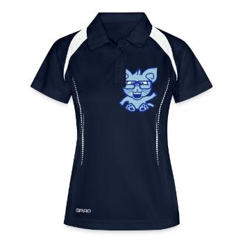 Nerd Chat Lunettes à monture de corne Geek Ondulant Chaton intelligent - Polo respirant Femme - marine/blanc - Devant