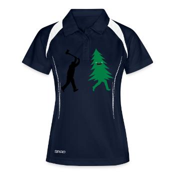 Arbre de Noël drôle est poursuivi par bûcheron - Polo respirant Femme - marine/blanc - Devant