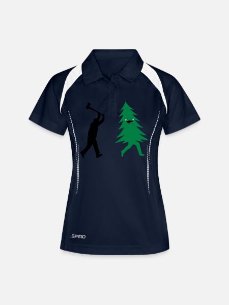 Funny Christmas tree is chased by Lumberjack - Women's Polo breathable - navy/white