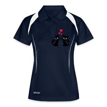 Katzen - Frauen Polo atmungsaktiv - Navy/Weiß - Vorne