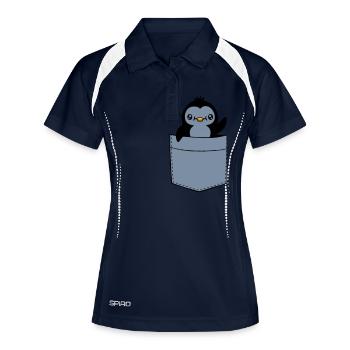 Winkender Brusttasche Pinguin - Frauen Polo atmungsaktiv - Navy/Weiß - Vorne