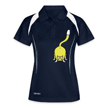 Lustige Katze von Hinten Zeigt Rückseite Arsch Fun - Frauen Polo atmungsaktiv - Navy/Weiß - Vorne