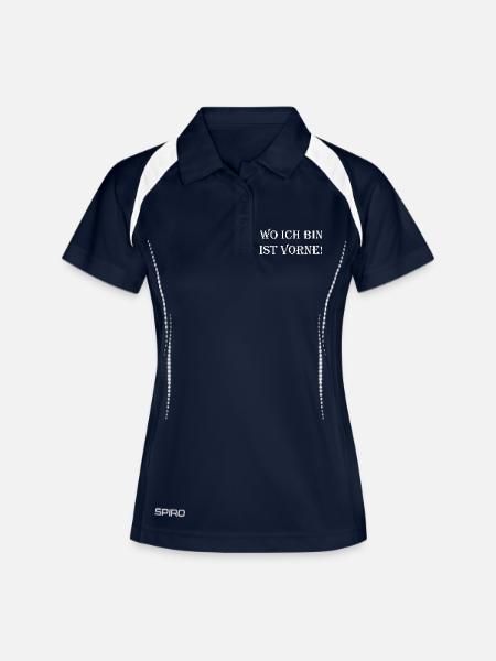 Wo ich bin ist vorne – Distressed Typografie - Frauen Polo atmungsaktiv - Navy/Weiß