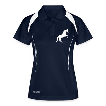 Pferde Silhouetten weiß Geschenk Reiter - Frauen Polo atmungsaktiv - Navy/Weiß - Vorne