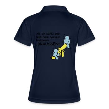 Als ich Kind war, hieß mein Netzwerk "draußen"! - Frauen Polo atmungsaktiv - Navy/Weiß - Hinten