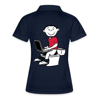wc kleiner junge sitzen laptop - Frauen Polo atmungsaktiv - Navy/Weiß - Hinten