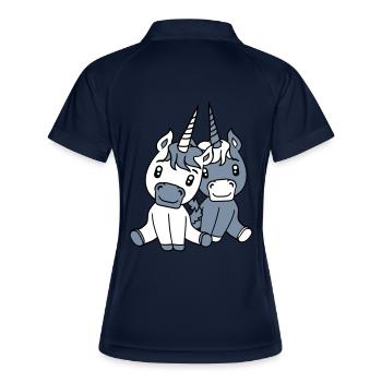 unicorn einhörner paar pärchen liebe verliebt 2 sü - Frauen Polo atmungsaktiv - Navy/Weiß - Hinten