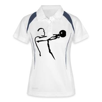 Kettlebell Swing groß - Frauen Polo atmungsaktiv - Weiß/Navy - Vorne