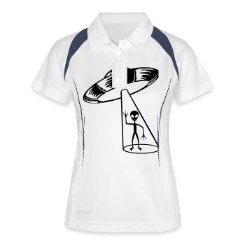 Strahl Ufo Alien winkt - Frauen Polo atmungsaktiv - Weiß/Navy - Vorne