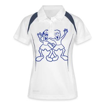 2 DJ Spaß Party Club Freunde Zwei Crew Team Winken - Frauen Polo atmungsaktiv - Weiß/Navy - Vorne