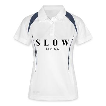 Slow Living - Frauen Polo atmungsaktiv - Weiß/Navy - Vorne