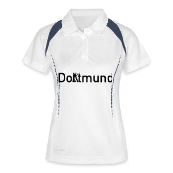 Dortmund Ortsschild Skyline mit Zeche Zollern - Frauen Polo atmungsaktiv - Weiß/Navy - Vorne