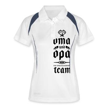 oma opa team unschlagbar - Frauen Polo atmungsaktiv - Weiß/Navy - Vorne