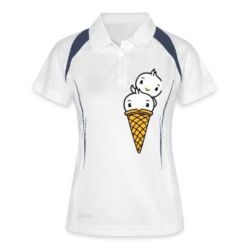 Vögel Eis Waffel Waffeleis Kugeln Eiscreme Eistüte - Frauen Polo atmungsaktiv - Weiß/Navy - Vorne