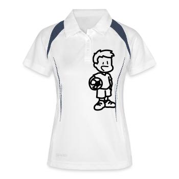 Junge mit Fußball - Frauen Polo atmungsaktiv - Weiß/Navy - Vorne