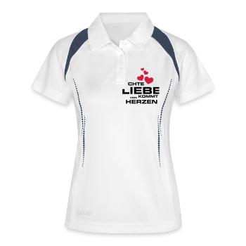 Liebeserklärung Liebe Kommt von Herzen Spruch - Frauen Polo atmungsaktiv - Weiß/Navy - Vorne