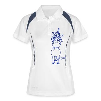 Einhorn Albern Witzig Lustig Komisch Comic Cartoon - Frauen Polo atmungsaktiv - Weiß/Navy - Vorne