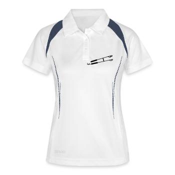 Grill Zange GRILLZANGE Grillbesteck - Frauen Polo atmungsaktiv - Weiß/Navy - Vorne