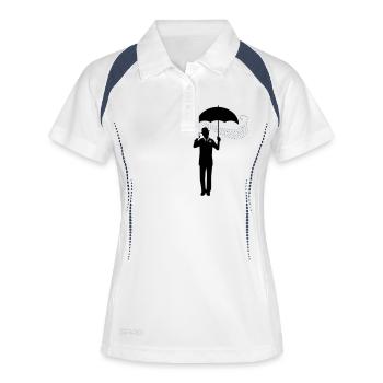 Zauberer - Regenschirm - Melone - Pantomime - 2C - Frauen Polo atmungsaktiv - Weiß/Navy - Vorne