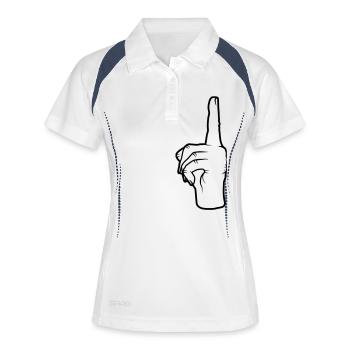 Hand Geste nach oben - Frauen Polo atmungsaktiv - Weiß/Navy - Vorne