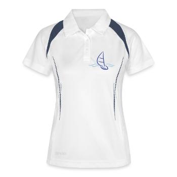 Sailing Boad And Waves Logo - Frauen Polo atmungsaktiv - Weiß/Navy - Vorne
