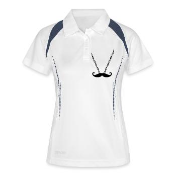 Kette mit Zwirbelbart / Mustache - Frauen Polo atmungsaktiv - Weiß/Navy - Vorne