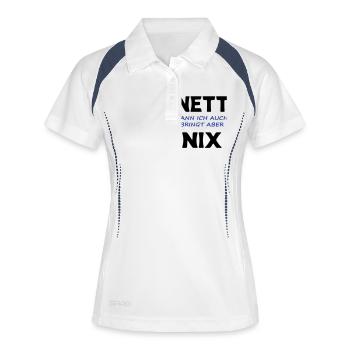 Nett kann ich auch, bringt aber nix - Frauen Polo atmungsaktiv - Weiß/Navy - Vorne