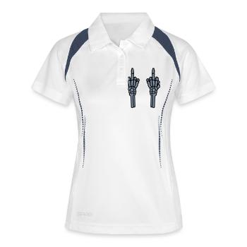 2 Hände Mittelfinger Knochen - Frauen Polo atmungsaktiv - Weiß/Navy - Vorne